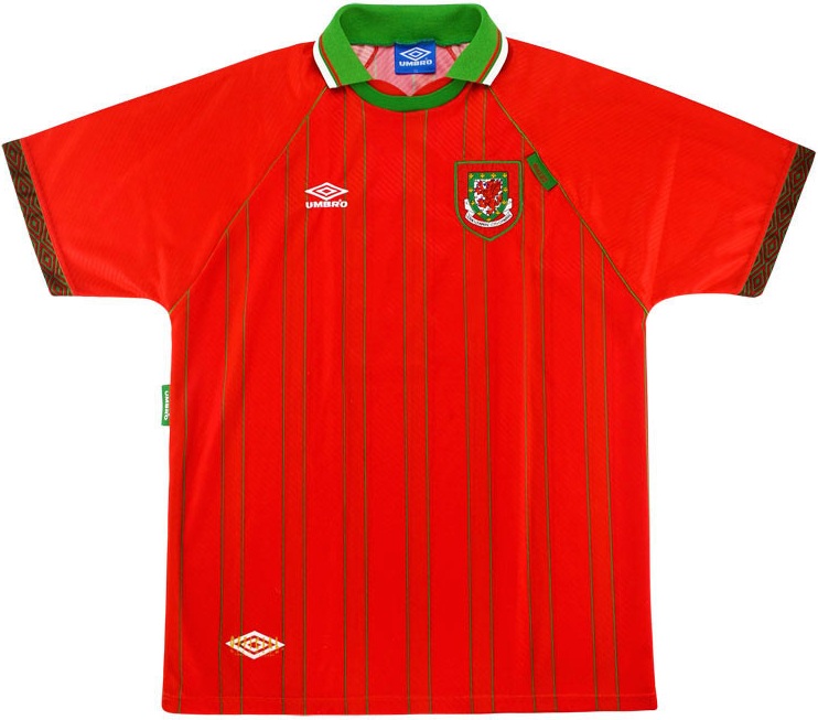Camisa I Seleção do País de Gales 1994 1996 Retro Umbro